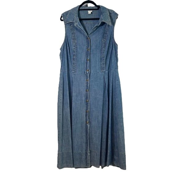 Denim Sleeveless A-Line Midi Button-up Dress 20 - Picture 1 of 11